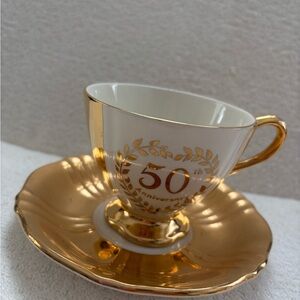Gold 50th Anniversary Teacup and Saucer